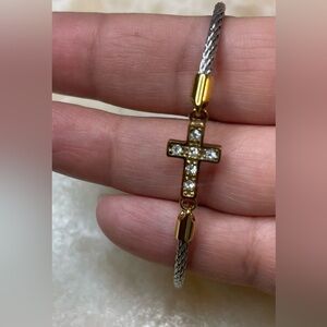 JCM Stainless Steel Cross Bracelet – Two-Tone with Crystals